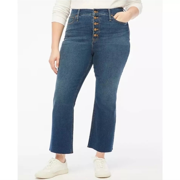 J. CREW High Rise Flare Crop Denim Jeans Button Fly Women Sz 33 - Picture 1 of 6